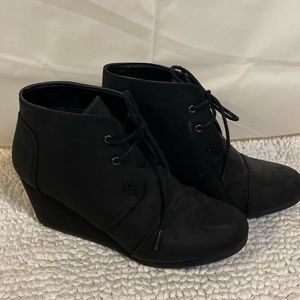 Fall wedge lace up faux suede booties
